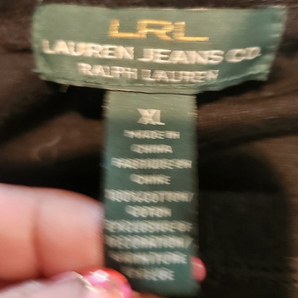 RALPH LAUREN BLACK COTTON TOP W/ CONTRAST ELBOW PATCHES AND SHOULDER ZIPPER XL - Picture 12 of 12